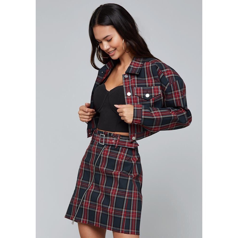 Bebe Plaid Crop Jacket